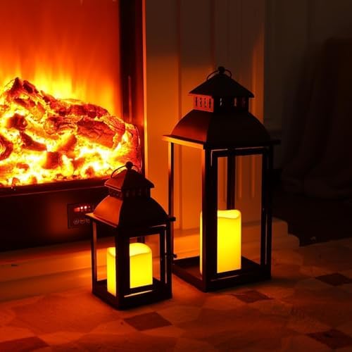LED Lanterns Decorative Outdoor&Indoor, Set of 2 (17’’&11’’) Large Black Metal Lantern Decor with bronze brush, Candle Holder for Porch, Patio, Garden, Balcony, Wedding Decorations (No Glass) - Image 5
