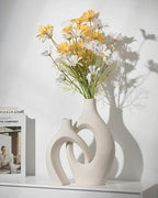 Levvohd XL Beige Ceramic Vase Set of 2, Snuggle Hollow Home Decor Vase - Image 3