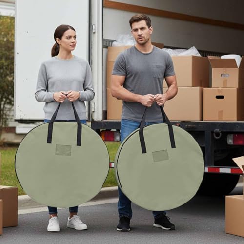 30 Inch Round Storage Bag 1 Pack,Vintage Green Graze Pattern Waterproof Wreath Storage Container with Handles&Zipper Monochrome Closet Organizer Bags Garland Box - Image 4