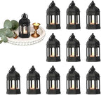 Mini Moroccan Lanterns with Flicker LED Candles Set of 12, Black Vintage Decorative Hanging Lanterns for Ramadan Decorations, Christmas, Halloween, Wedding Decor, Party, Table Centerpiece by ReperlaSpecialMiniSmallLanternDecoration