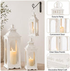 TRIROCKS Set of 3 Vintage Candle Lanterns 10/14/19.5'' High Decorative Outdoor Lantern Metal Candle Holder with Tempered Glass for Home Living Room Garden Yard Parties Events Indoors Outdoors (White) - Image 4