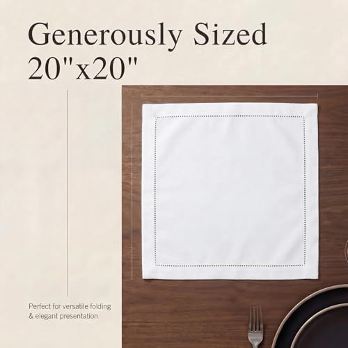 Urban Villa Cloth Napkins White Hemstitch Dinner Napkins Set of 12 (20X20) 100% Cotton Absorbent Washable Durable Reusable Ideal for Hotel Collection Farmhouse Parties Restaurant Lunch Dinner Napkins - Image 6