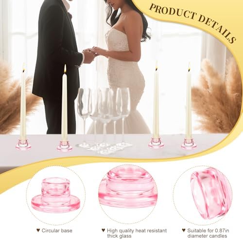 36 PCS Glass Taper Candle Holders Bulk Pink Candlestick Holders Clear Short Tapered Candle Stick Holder Decor Set for Table Centerpiece Wedding Party Advent Christmas Home Decorations - Image 3