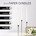 100-Pack White Taper Candles - 10 Inch 8-Hour Burn Time Dinner Candles, Smokeless Dripless Unscented for Wedding, Party, Home Decor | Bulk Household Candles for Candlesticks & Centerpieces - Image 5