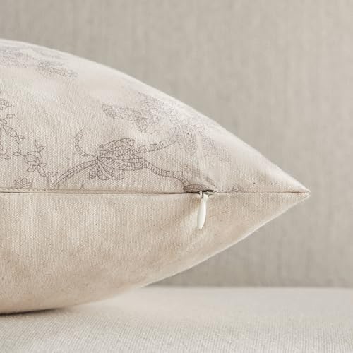 2 Pack French Floral Throw Pillow Covers 24x24in, Grey/Cream - Image 3