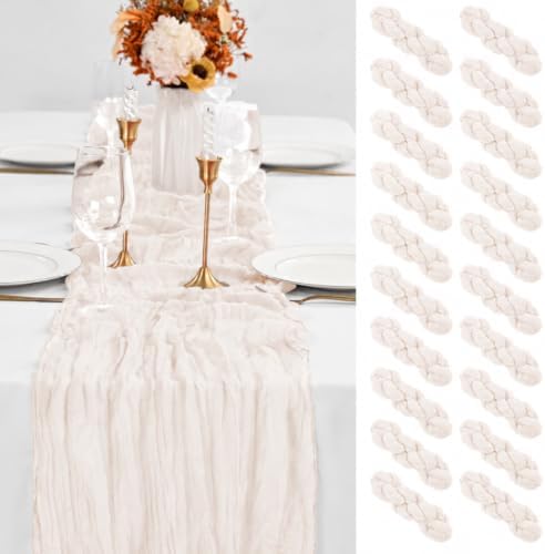 20 Pack Cream White Table Runner 10Ft Cheesecloth Table Runner Boho Gauze Cheese Cloth Table Runners Romantic Long Sheer Fabric Table Runners for Wedding Party by YMHPRIDE