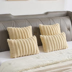 FUTEI Pack of 2 Faux Mink Fur Throw Pillow Covers 24x24 Inch, Beige - Image 6