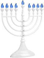 Traditional Hanukkah LED Electric Menorah Powered by Battery or USB Chanukiah - 4' Micro USB Cable Included Electronic Chanukah Candles Minorah Lighted Hanukah Decorations (White) - Image 4