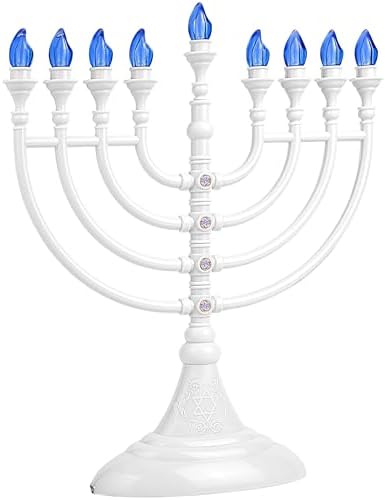 Traditional Hanukkah LED Electric Menorah Powered by Battery or USB Chanukiah - 4' Micro USB Cable Included Electronic Chanukah Candles Minorah Lighted Hanukah Decorations (White) - Image 4