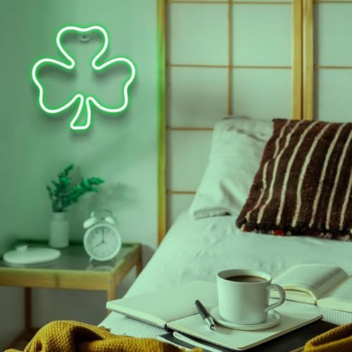 Shamrock Neon Sign, St. Patrick's Day Decorations with USB/Battery Powered, LED Clover Lucky Green Neon Lights for Man Cave Bar Pub Home Party Room Wall Decor (Clover, 2 Clover) - Image 6