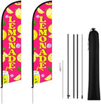 HunnmingRe 2 Set 15ft Pink Lemonade Feather Flag Kit, Large Advertising Swooper Flag Banner with Aluminum & Fiberglass Poles and Ground Stakes, High-visibility Outdoor Sign for Business, Store by HunnmingRe