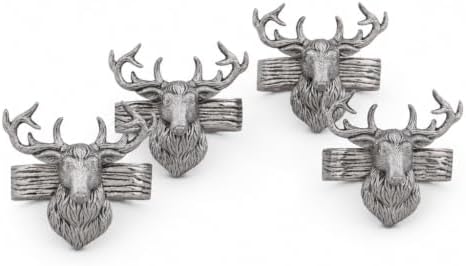 Arthur Court Elk Head Napkin Rings - Rustic Metal Set of 4 for Lodge Decor, Thanksgiving & Holiday Dining by ArthurCourt
