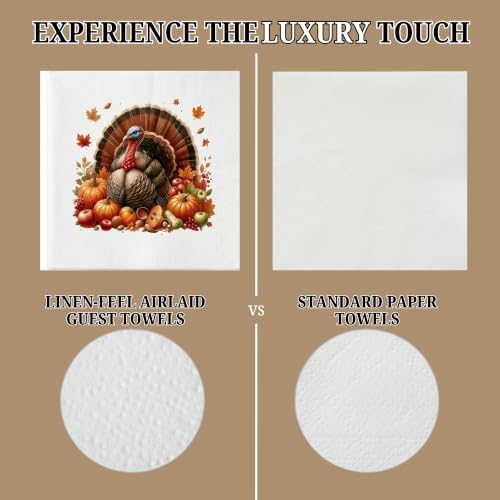 Fall Turkey Cocktail Napkin Printed Airlaid Linen-Feel Disposable Hand Towels for Thanksgiving Fall Holiday Party Buffet & Dinner(80Pack) - Image 4