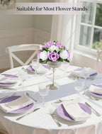BLOSMON Lilac Flowers Balls for Centerpieces: 10 Pcs Purple White Fake Roses Flower for Wedding Table - Artificial Silk Kissing Bouquet Floral Arrangement Center for Home Party Event Decor - Image 6
