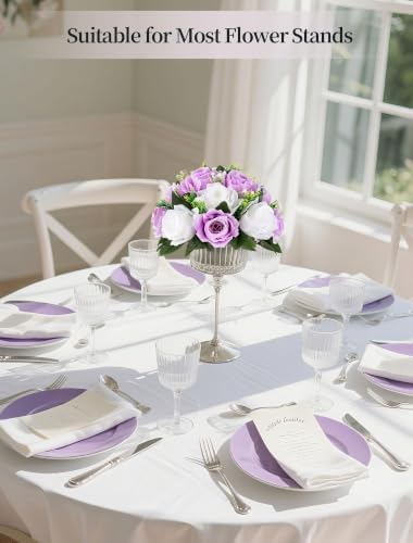 BLOSMON Lilac Flowers Balls for Centerpieces: 10 Pcs Purple White Fake Roses Flower for Wedding Table - Artificial Silk Kissing Bouquet Floral Arrangement Center for Home Party Event Decor - Image 6