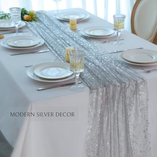 Snowkingdom 6Pcs 10Ft Grey Silver Gauze Sheer Table Runner - Image 4