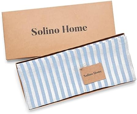 Solino Home 100% Pure Linen Table Runner, 14 x 120 in, Blue, Amalfi Stripe - Image 5