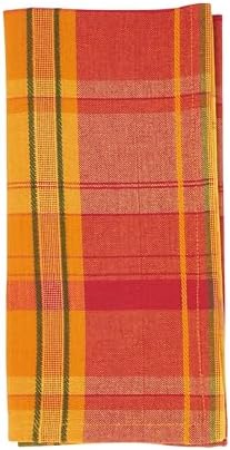 Terracotta Orange Holiday Harvest Plaid Design Cotton Napkin. 20" Square. (4 Piece Set) - Image 3