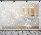 BELECO 12x8ft Fabric Happy Hanukkah Photography Backdrop Menorah Silver White Glitter Bokeh Lights Chanukah Holiday Decorations Banner Jewish Holy Festival Israel Party Supplies Studio Photo Props - Image 2
