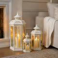 JHY DESIGN Set of 3 Decorative Candle Lanterns 20''&14"&10" H Outdoor Candle Lanterns Vintage Metal Cand leholder for Indoor Outdoor, Events, Parities and Weddings(White with Gold Brush) by JHYDESIGN