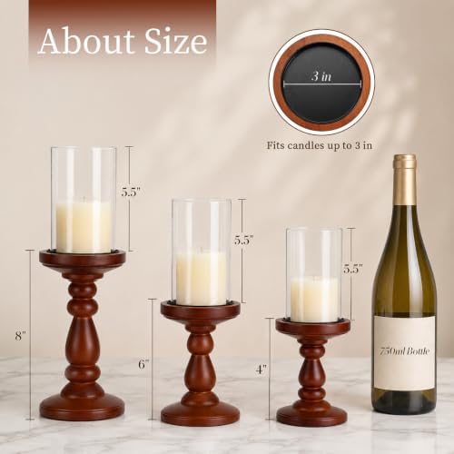 Candeldo Wooden Hurricane Candle Holders Pillar: Mid Century Modern Brown - Image 3
