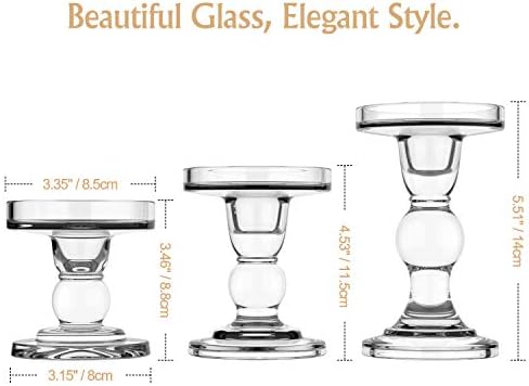 Lewondr Glass Candle Holders, Pillar Candle Holder, 3 Pcs, Crystal Clear - Image 6