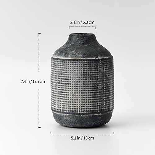 SIDUCAL Ceramic Rustic Farmhouse Vase, Sand Glaze Finish Boho Vase, Pottery Decorative Flower for Home Decor, Table, Living Room Decoration, Shelf Decor, Mantel, 7.4 Inch, Black - Image 2