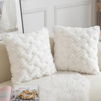 Yaertun Set of 2 Decorative Throw Pillow Covers Thick Plush Wool Throw Pillows Super Soft Luxury Faux Rabbit Fur Velvet Cushion Covers for Couch Sofa Bed Living Room 24x24 Inch Cream White - Image 2