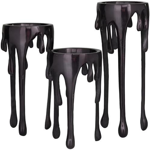 CosmoLiving by Cosmopolitan Aluminum Metal Decorative Candle Holder Pillar Candle Stand with Dripping Melting Designed Legs, Set of 3 Candlestick Holder 12", 10", 8"H, Black - Image 2