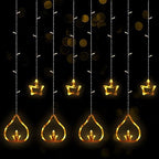 Riakrum 2 Pcs 8.2 ft Diya Lights Diwali String Lights Curtain 120 LED Lights Indoor Light Lamps for Diwali Decorations for Home Wall Window Indian Wedding Garden Bedroom Outdoor Christmas Party Gift by Riakrum