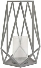 National Tree Company 12 in. Candle Lantern, Glacier Gray Powder-Coated Steel Lantern with Glass Chimney, Indoor/Outdoor Pillar Candle Holder by Unknown