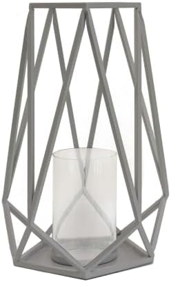 National Tree Company 12 in. Candle Lantern, Glacier Gray Powder-Coated Steel Lantern with Glass Chimney, Indoor/Outdoor Pillar Candle Holder by Unknown