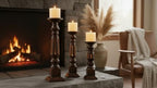 Pillar Candle Holders Set of 3, Candle Holders for Pillar Candle,Mango Wood Candle Holder for Coffee Dining Table, Wedding, Christmas, Halloween, Home Decoration,Brown - Image 5