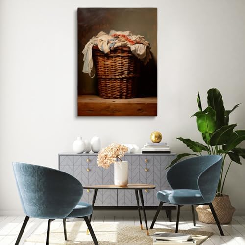 Laundry Room Oil Painting,Rustic Home Decor,Vintage Laundry Basket Wall Art,Vintage Laundry Artwork,Laundry Day Print,Farmhouse Decor,Cottage Core Art,Antique Laundry Painting 24x36inch Unframed - Image 4
