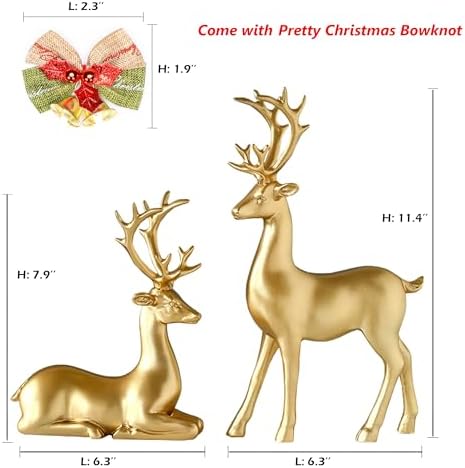 FANTESTICRYAN Large Reindeer Sculpture, Gold Resin Christmas Elk Set of 2 - Image 3