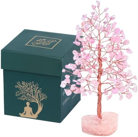 Crocon® Rose Quartz Heart Shape Base Crystal Tree, Birthday Gifts for Women by Crocon