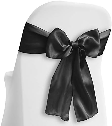 Lann's Linens - 100 Elegant Satin Wedding/Party Chair Cover Sashes/Bows - Ribbon Tie Back Sash - Black by LannsLinens