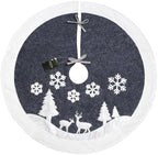Christmas Tree Skirt, Fur Rustic White Xmas Tree Skirt,Snowy Christmas Trees Mat Decorations Indoors,Deer and Snowflake Pattern (36 inches, Two Deers) - Image 5