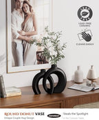 Round Donut Vase Set of 2 - Minimalist Nordic Modern Ceramic Decorative Black Vases For Home Office Book Shelf,Table Decor for Living Room,Coffee,Tv Stand Entry Console Mantle Decoration (Matte Black) - Image 3