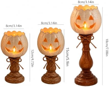 Rustic White Pumpkin Candle Holder Set Fall Decor for Thanksgiving Party - Image 7