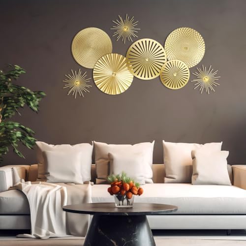 Gold 8 Pcs Wall Decor Round Modern Metal Plate Art - Image 5
