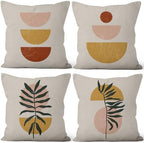 Boho Abstract Throw Pillow Covers 26"x26" Set of 4, Bohemian Minimalist Geometric Leaves Cushion Cover for Sofa Chair Couch Bed Office Garden Patio Farmhouse Indoor Outdoor Decorative by VieSavaran