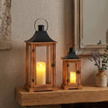TRIROCKS Set of 2 Wooden Candle Lantern 15/22.5" H Candle Holder Brown by TRIROCKS