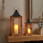 TRIROCKS Set of 2 Wooden Candle Lantern 15/22.5" H Candle Holder Brown by TRIROCKS