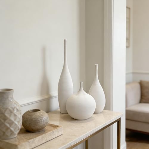 White Ceramic Vase Set of 3, Modern Boho Vases for Centerpiece Decor, Matte Minimalist Decorative White Vases Home Decor, for Living Room, Bookshelf, and Entryway Table Decor - Image 5