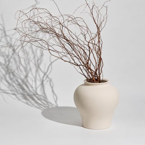 LB2 White Ceramic Rustic Vase, 9.7" Tall Zen Style Terra Cotta Pitcher, Distressed Farmhouse Decor, Pottery Decorative Flower Vase for Home, Table, Living Room - Image 4