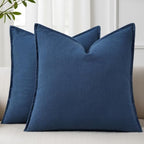 decorUhome Fall Blue Linen Throw Pillow Covers 26x26 Set of 2 by decorUhome