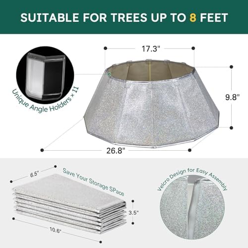 HarcoHome Dazzling Christmas Tree Collar, 26" D Foldable Crystal Christmas Tree Skirt, Handmade Xmas Tree Stand Base Cover for Christmas Tree Decoration (White, Diamond) - Image 5