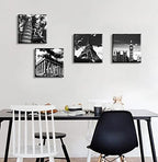 4 Piece Black White European Landmarks Canvas Wall Art, Framed 12x12in - Image 2