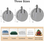 24 Inch Round Storage Bag 2 Pack,Grey Solid Color Waterproof Wreath Storage Container with Handles&Zipper Minimalist Art Closet Organizer Bags Garland Box - Image 7